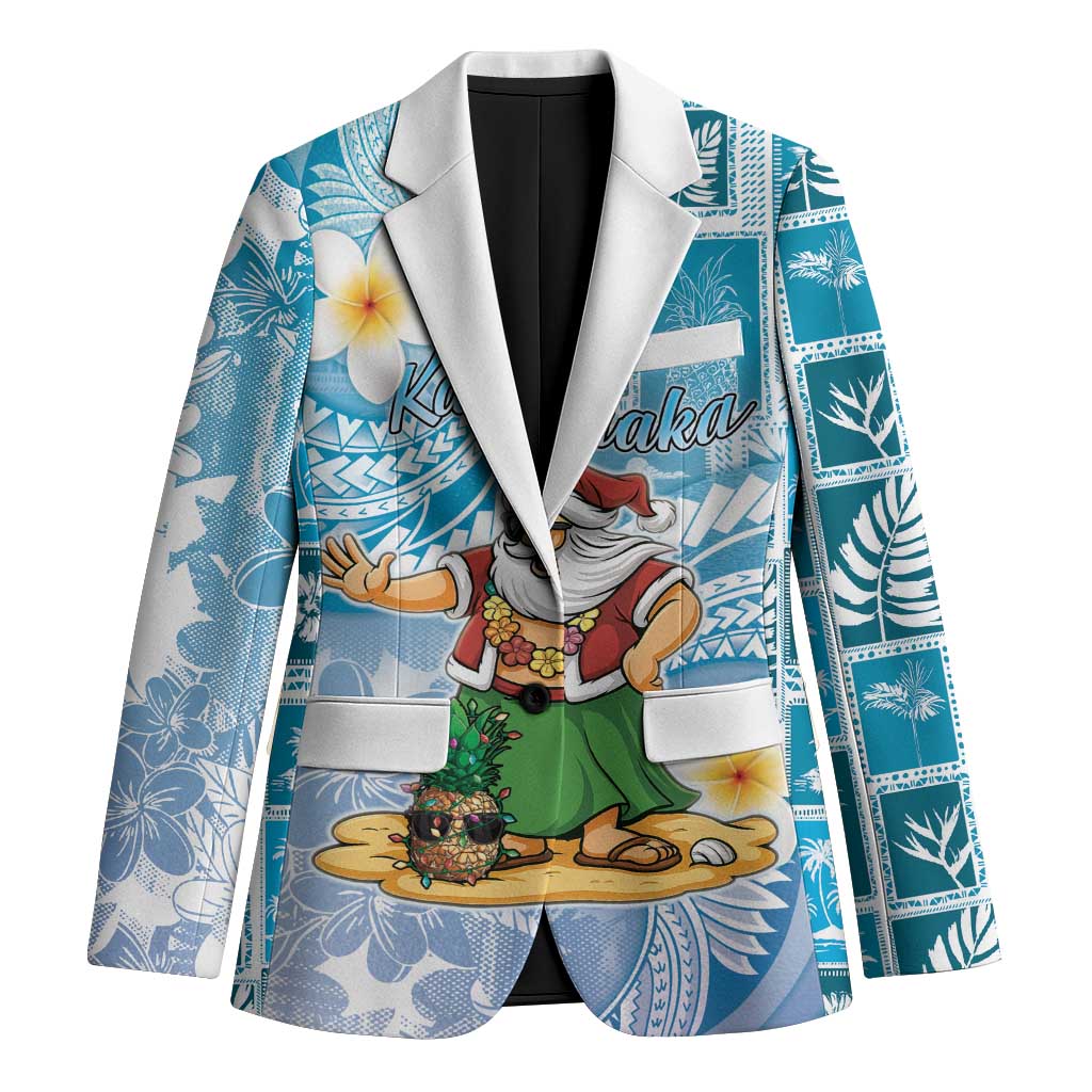 Hawaii Mele Kalikimaka Blazer Hula Santa Retro Style Blue LT05 Unisex Blue - Polynesian Pride