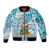 Hawaii Mele Kalikimaka Bomber Jacket Hula Santa Retro Style Blue LT05 Unisex Blue - Polynesian Pride