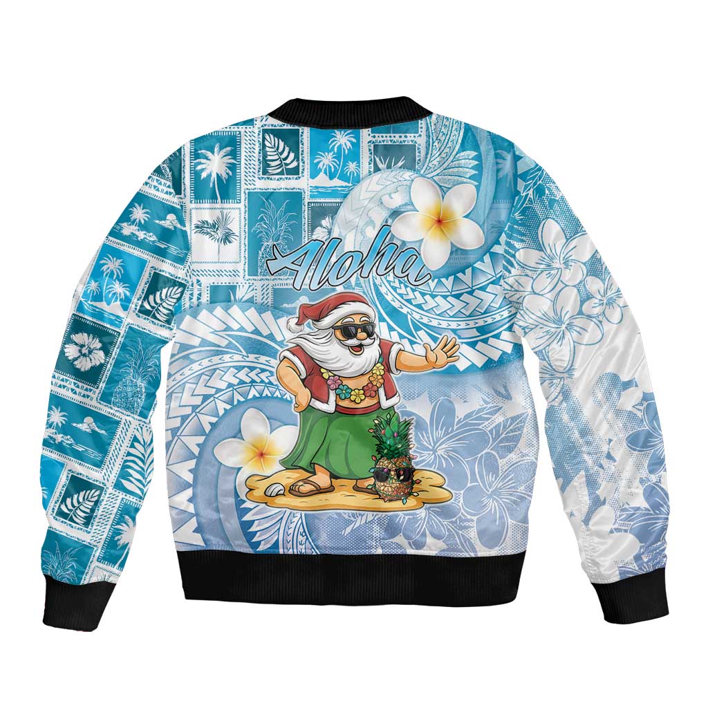 Hawaii Mele Kalikimaka Bomber Jacket Hula Santa Retro Style Blue LT05 - Polynesian Pride