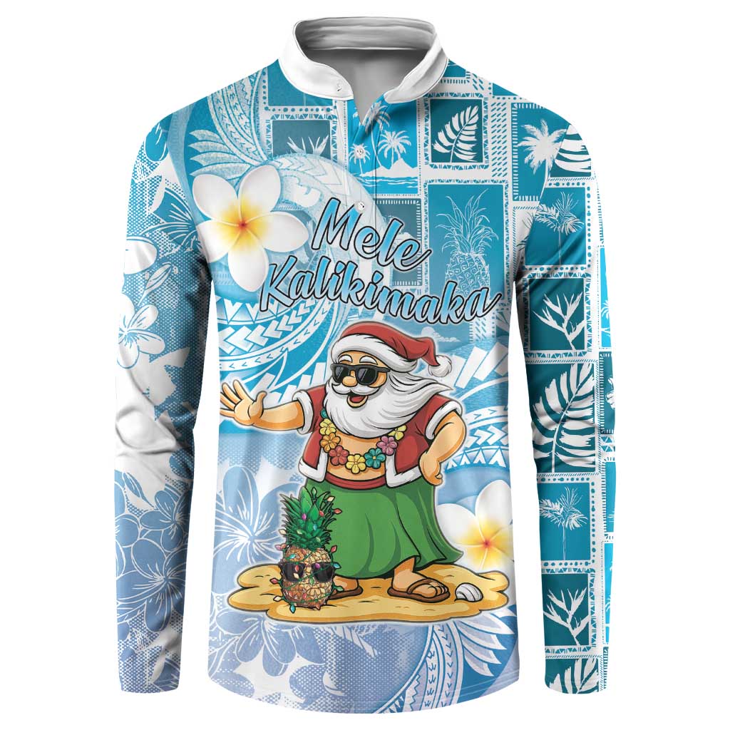 Hawaii Mele Kalikimaka Button Sweatshirt Hula Santa Retro Style Blue LT05 Blue - Polynesian Pride