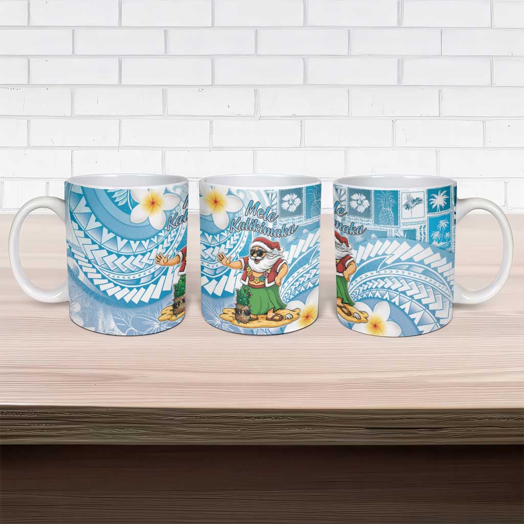Hawaii Mele Kalikimaka Ceramic Mug Hula Santa Retro Style Blue LT05 - Polynesian Pride