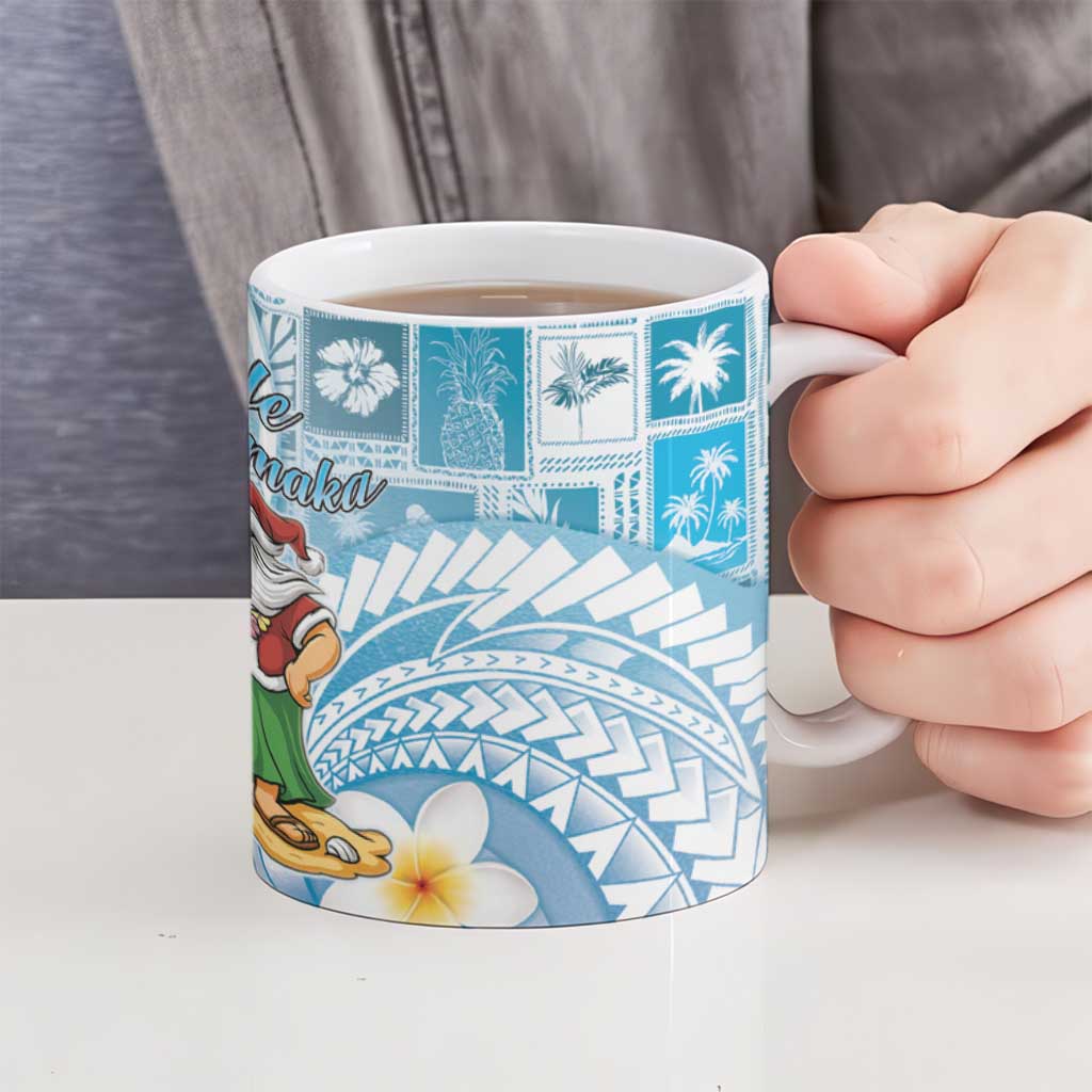 Hawaii Mele Kalikimaka Ceramic Mug Hula Santa Retro Style Blue LT05 - Polynesian Pride
