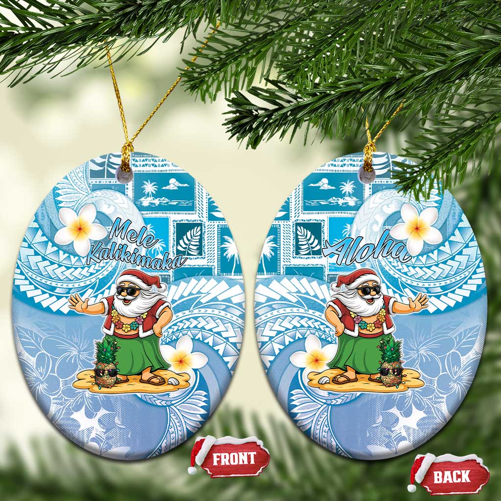 Hawaii Mele Kalikimaka Ceramic Ornament Hula Santa Retro Style Blue LT05 Oval Blue - Polynesian Pride