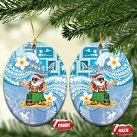 Hawaii Mele Kalikimaka Ceramic Ornament Hula Santa Retro Style Blue LT05 Oval Blue - Polynesian Pride