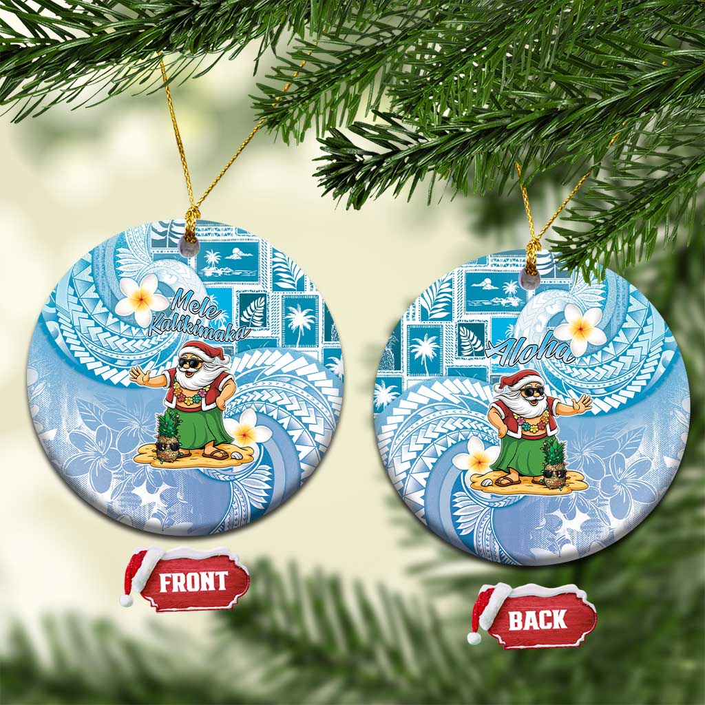 Hawaii Mele Kalikimaka Ceramic Ornament Hula Santa Retro Style Blue LT05 Circle Blue - Polynesian Pride