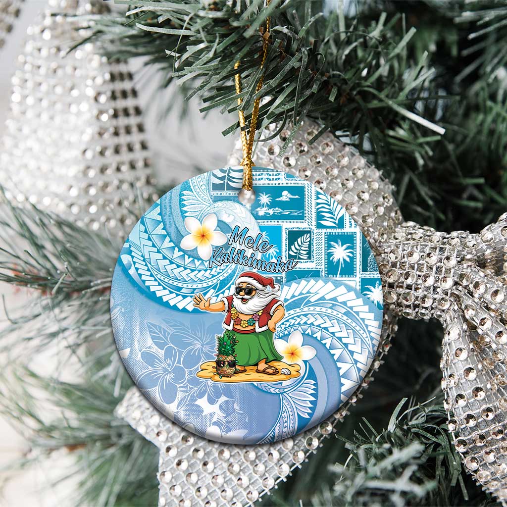 Hawaii Mele Kalikimaka Ceramic Ornament Hula Santa Retro Style Blue LT05 - Polynesian Pride