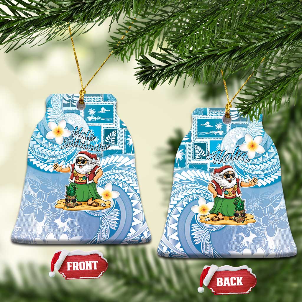 Hawaii Mele Kalikimaka Ceramic Ornament Hula Santa Retro Style Blue LT05 Bell Flake Blue - Polynesian Pride