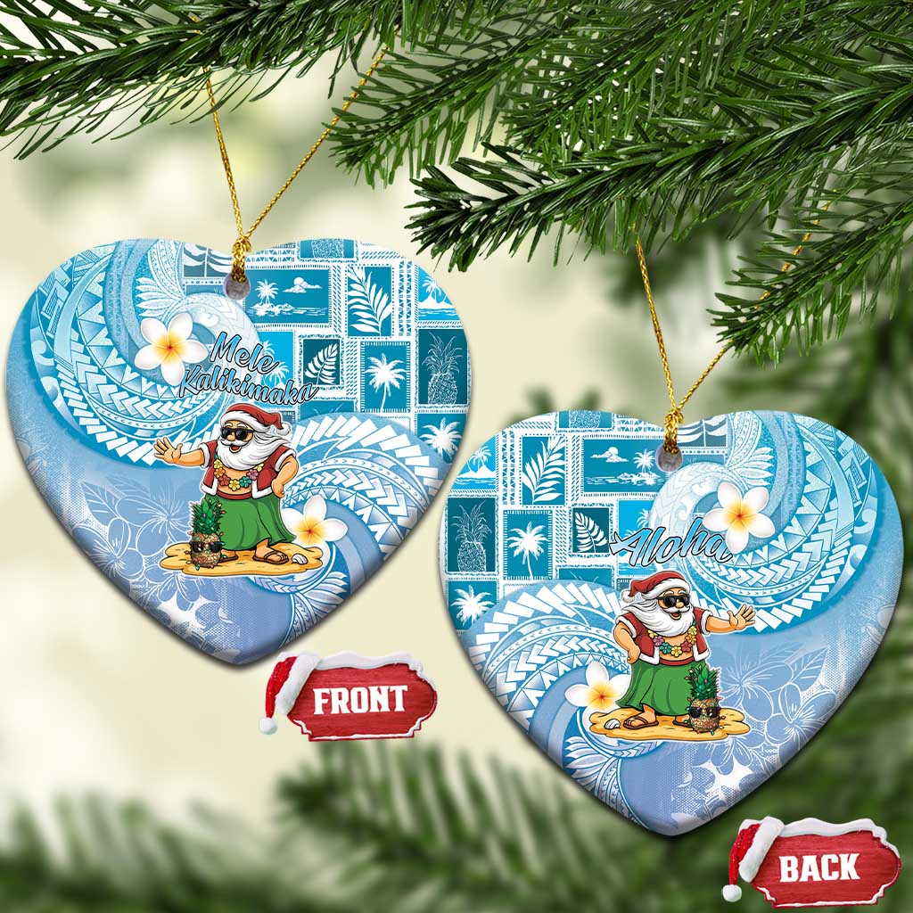 Hawaii Mele Kalikimaka Ceramic Ornament Hula Santa Retro Style Blue LT05 Heart Blue - Polynesian Pride