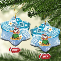 Hawaii Mele Kalikimaka Ceramic Ornament Hula Santa Retro Style Blue LT05 Snow Flake Blue - Polynesian Pride