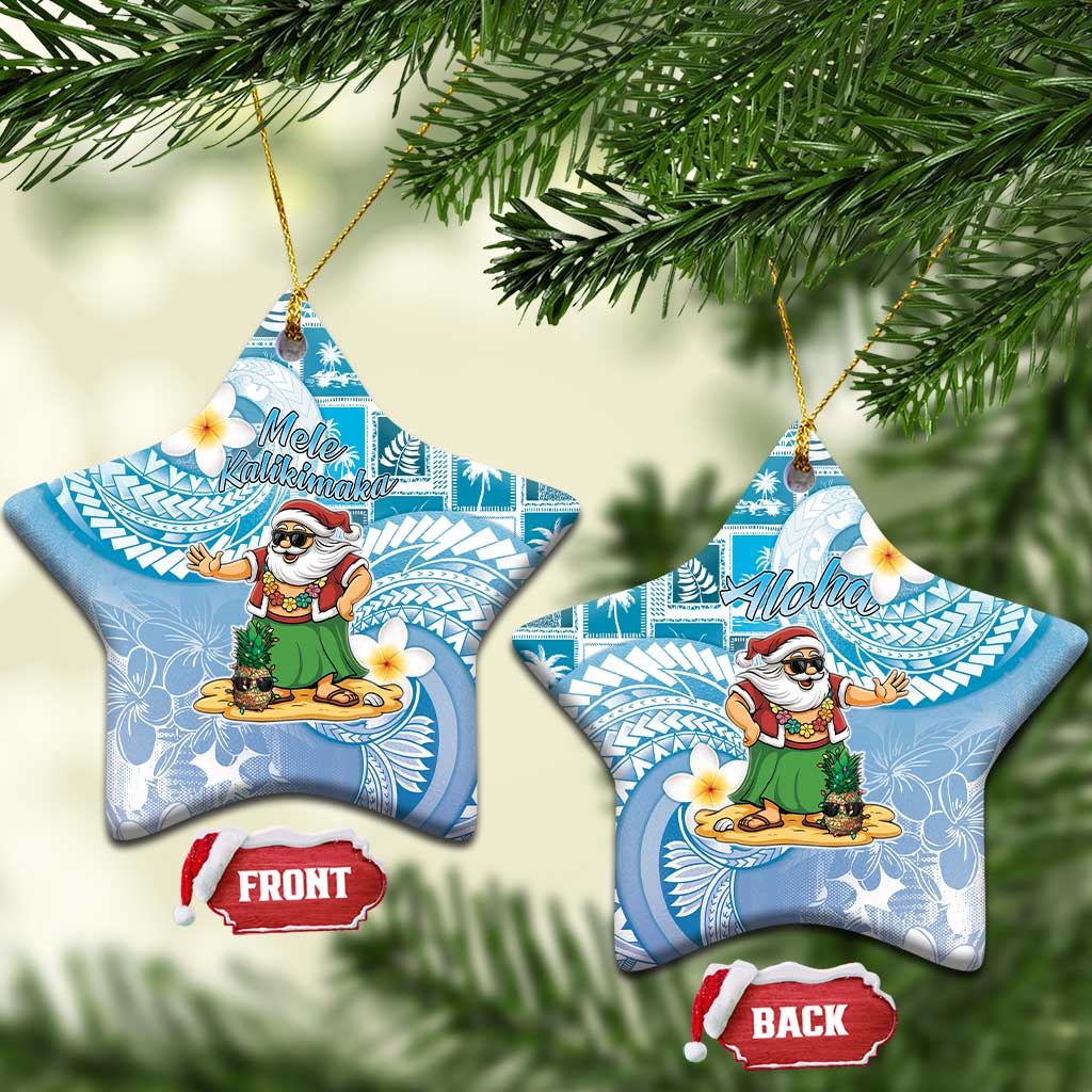 Hawaii Mele Kalikimaka Ceramic Ornament Hula Santa Retro Style Blue LT05 Star Blue - Polynesian Pride