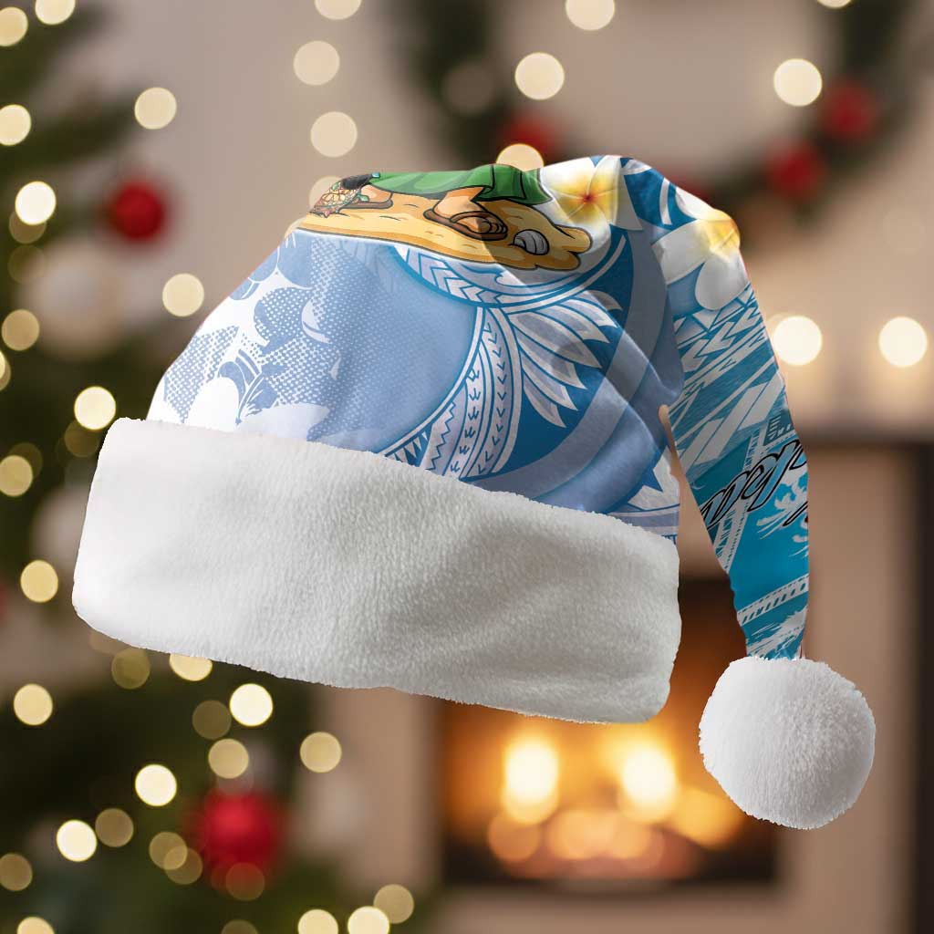 Hawaii Mele Kalikimaka Christmas Santa Hat Hula Santa Retro Style Blue LT05 Without Fur Blue - Polynesian Pride