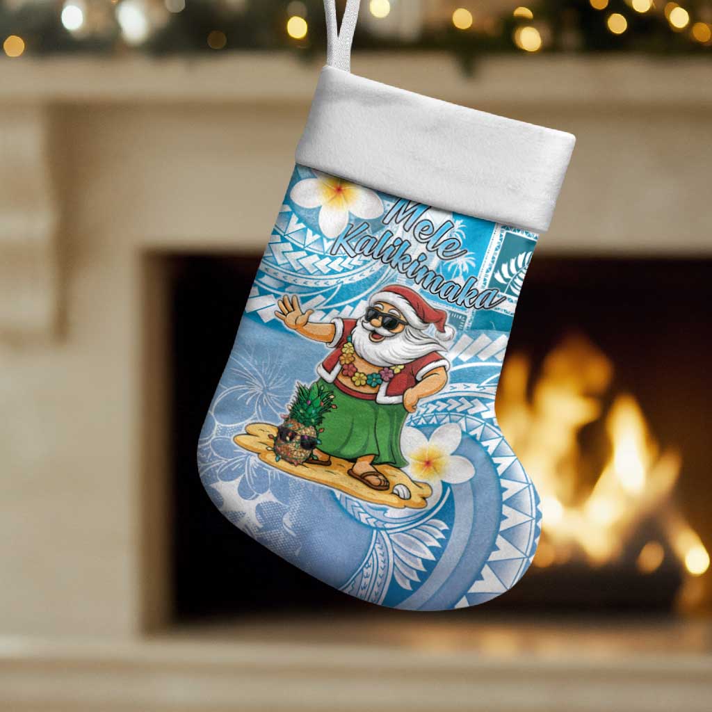 Hawaii Mele Kalikimaka Christmas Stocking Hula Santa Retro Style Blue LT05 Set of 2 Blue - Polynesian Pride