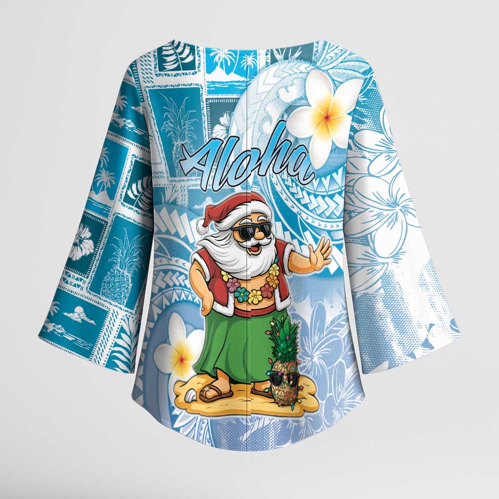 Hawaii Mele Kalikimaka Kimono Sleeve Blouse Hula Santa Retro Style Blue LT05 - Polynesian Pride