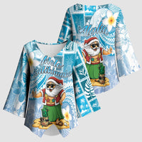 Hawaii Mele Kalikimaka Kimono Sleeve Blouse Hula Santa Retro Style Blue LT05 - Polynesian Pride