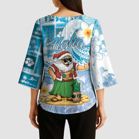 Hawaii Mele Kalikimaka Kimono Sleeve Blouse Hula Santa Retro Style Blue LT05 - Polynesian Pride