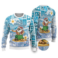 Hawaii Mele Kalikimaka Ugly Christmas Sweater Hula Santa Retro Style Blue LT05 Blue - Polynesian Pride