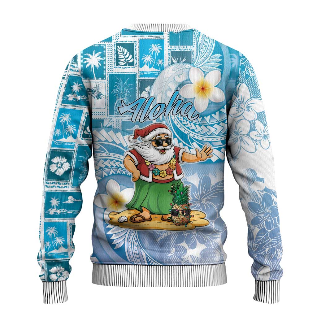 Hawaii Mele Kalikimaka Ugly Christmas Sweater Hula Santa Retro Style Blue LT05 - Polynesian Pride