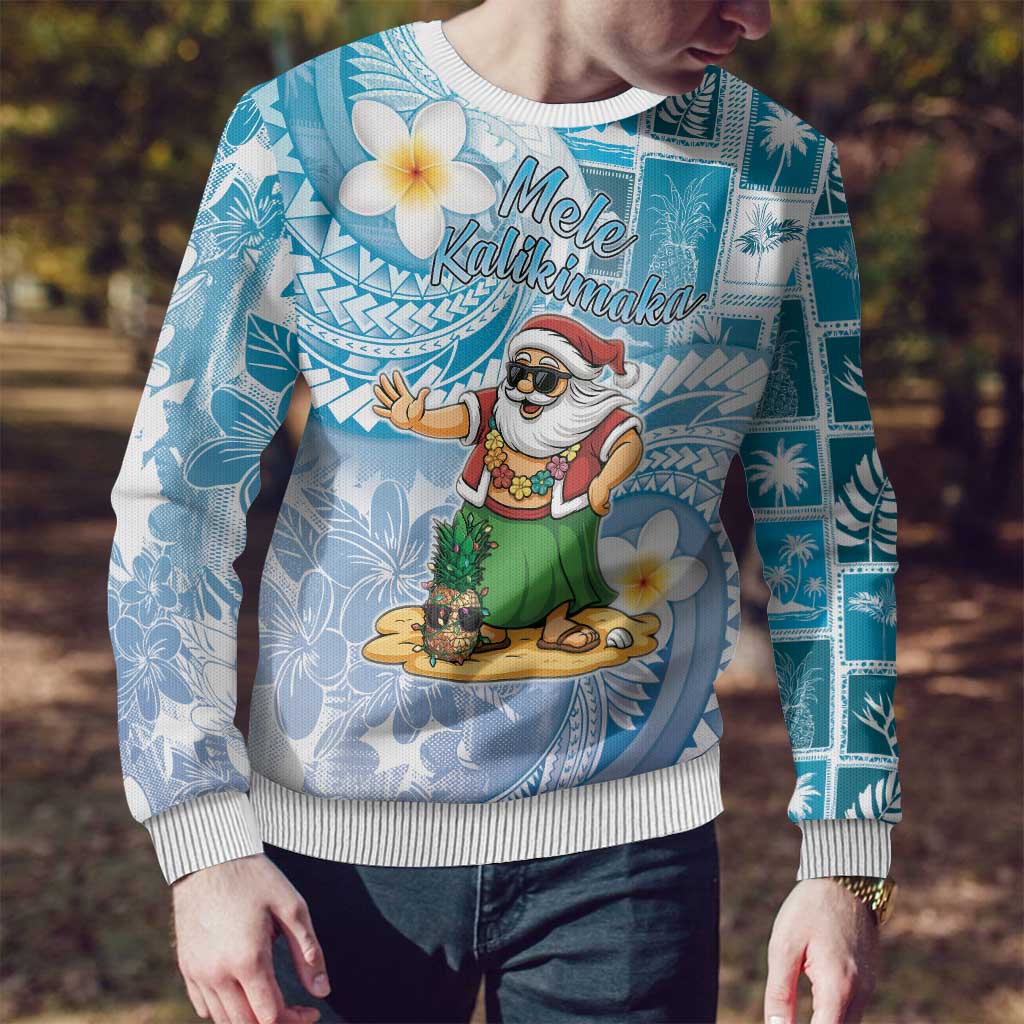 Hawaii Mele Kalikimaka Ugly Christmas Sweater Hula Santa Retro Style Blue LT05 - Polynesian Pride