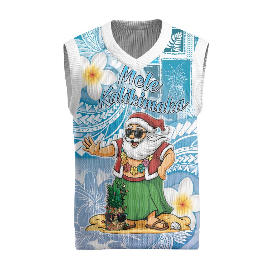 Hawaii Mele Kalikimaka Christmas Knitted V-Neck Vest Hula Santa Retro Style Blue LT05 Blue - Polynesian Pride