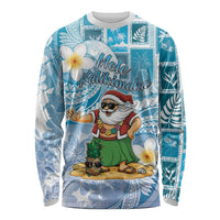 Hawaii Mele Kalikimaka Long Sleeve Shirt Hula Santa Retro Style Blue LT05 Unisex Blue - Polynesian Pride