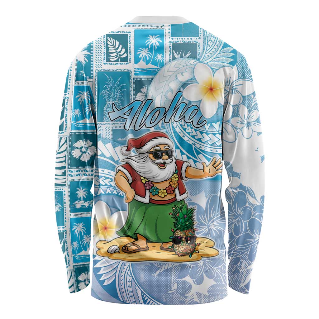 Hawaii Mele Kalikimaka Long Sleeve Shirt Hula Santa Retro Style Blue LT05 - Polynesian Pride