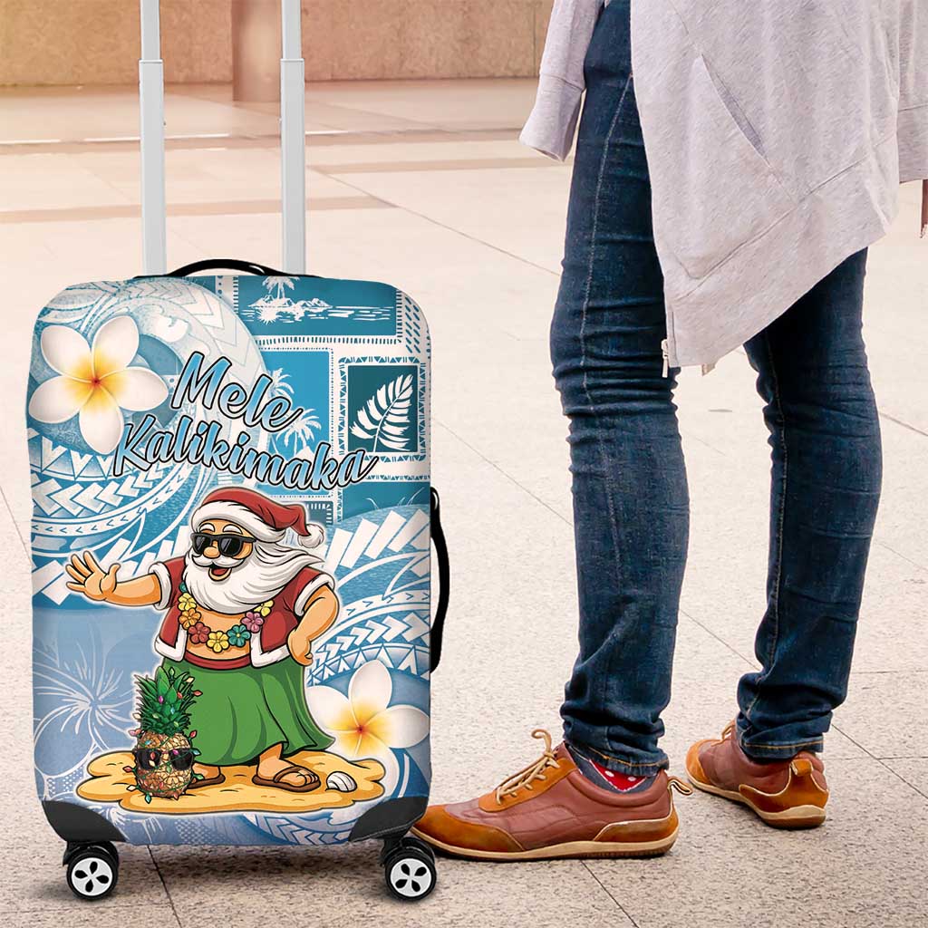 Hawaii Mele Kalikimaka Luggage Cover Hula Santa Retro Style Blue LT05 Blue - Polynesian Pride