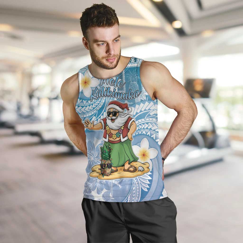 Hawaii Mele Kalikimaka Men Tank Top Hula Santa Retro Style Blue LT05 Blue - Polynesian Pride