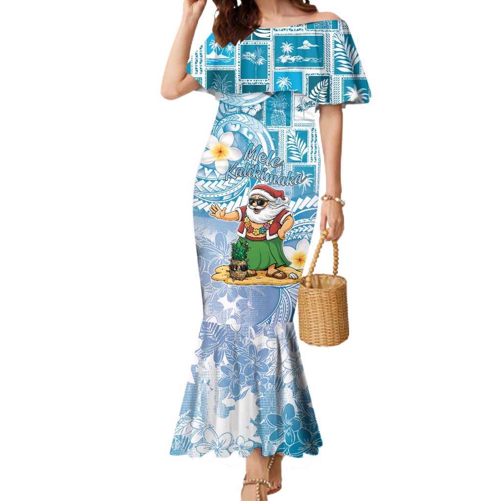 Hawaii Mele Kalikimaka Mermaid Dress Hula Santa Retro Style Blue LT05 Women Blue - Polynesian Pride