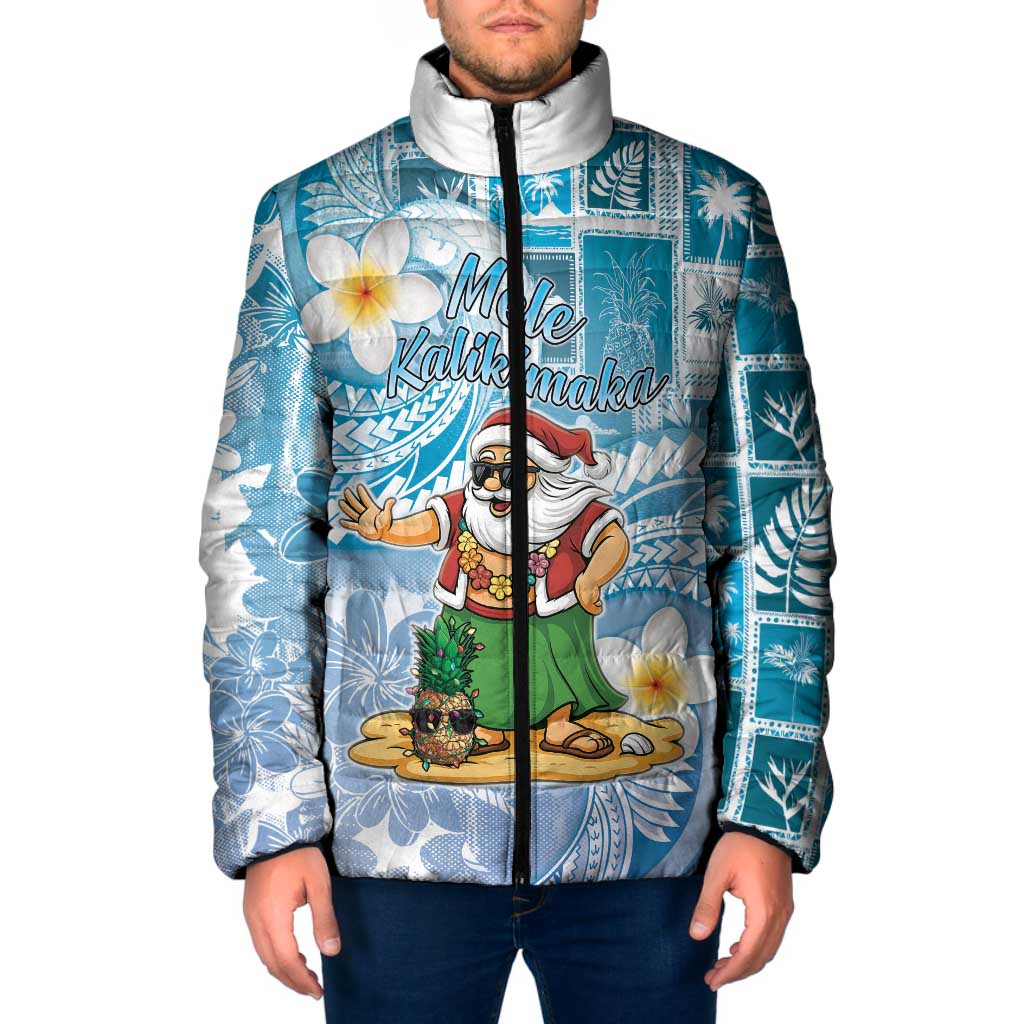 Hawaii Mele Kalikimaka Padded Jacket Hula Santa Retro Style Blue LT05 Men Blue - Polynesian Pride