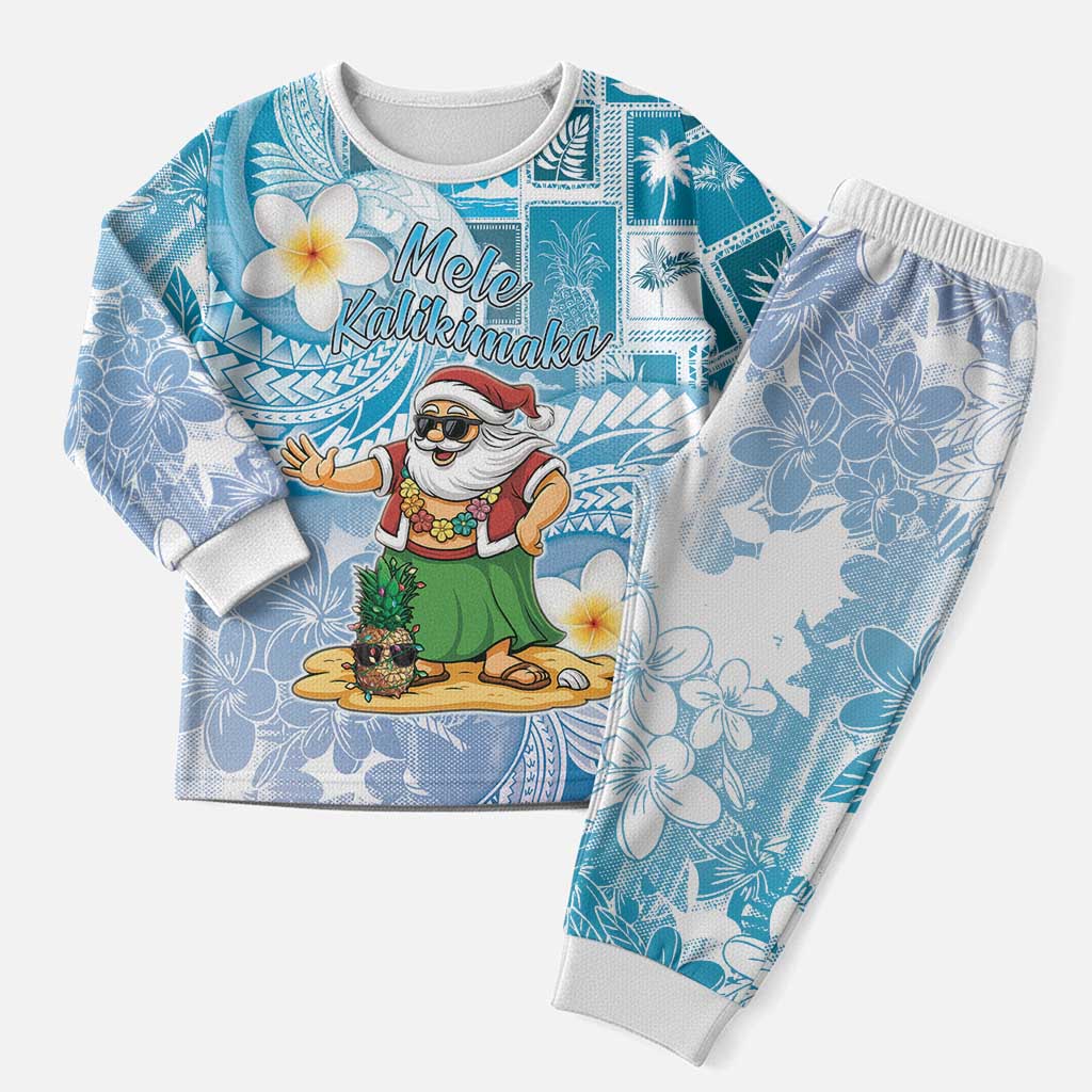 Hawaii Mele Kalikimaka Christmas Pajama Set Hula Santa Retro Style Blue LT05 Men Blue - Polynesian Pride