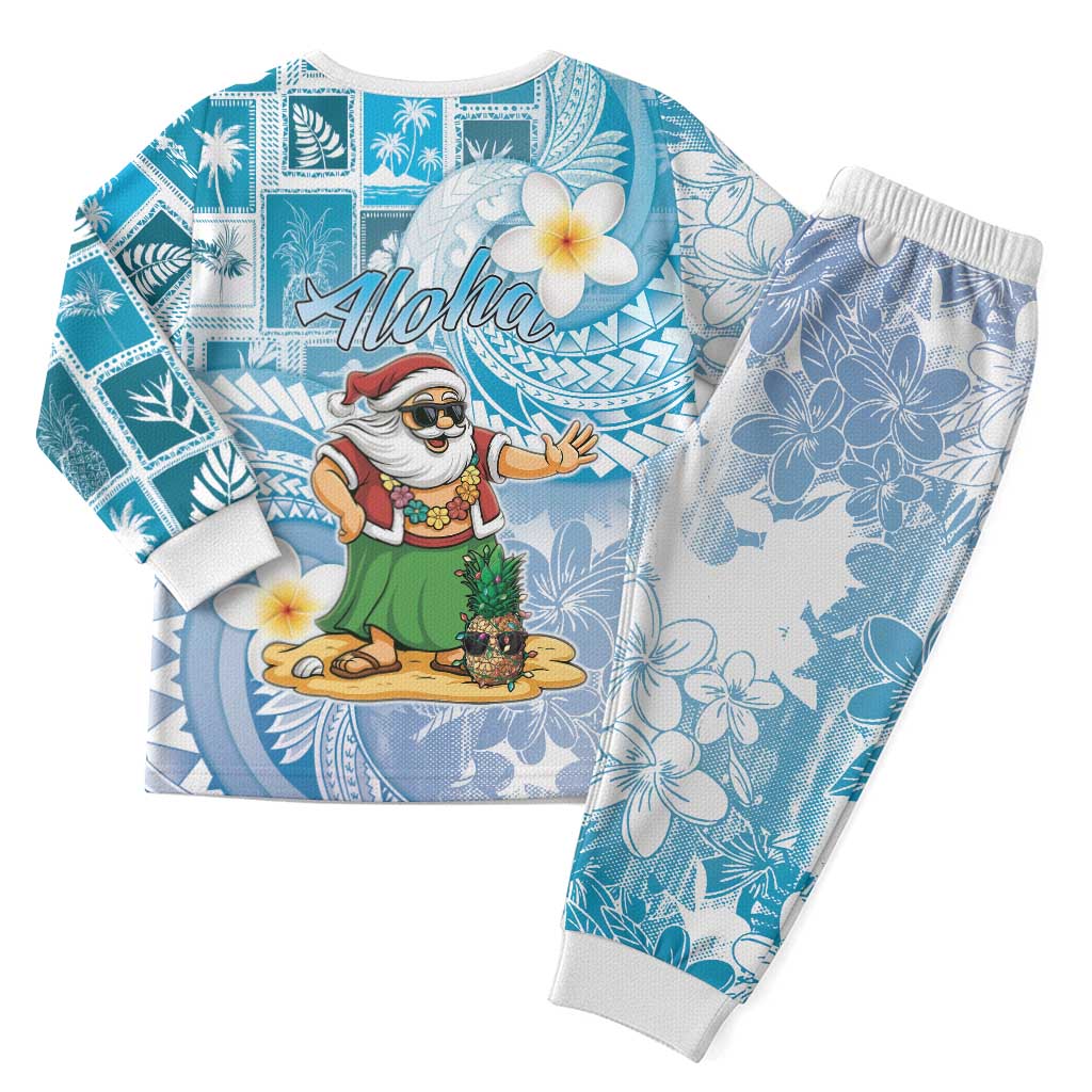 Hawaii Mele Kalikimaka Christmas Pajama Set Hula Santa Retro Style Blue LT05 - Polynesian Pride