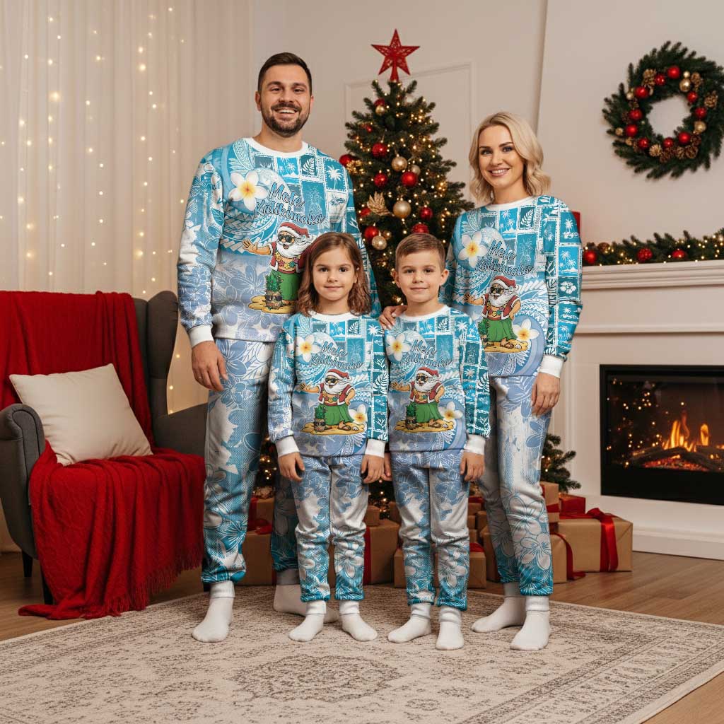 Hawaii Mele Kalikimaka Christmas Pajama Set Hula Santa Retro Style Blue LT05 - Polynesian Pride