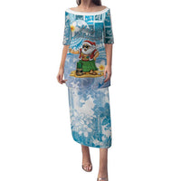 Hawaii Mele Kalikimaka Puletasi Hula Santa Retro Style Blue LT05 Long Dress Blue - Polynesian Pride