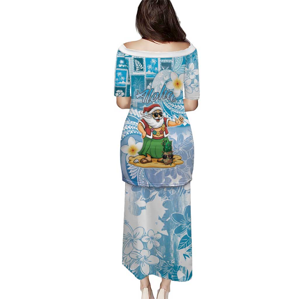 Hawaii Mele Kalikimaka Puletasi Hula Santa Retro Style Blue LT05 - Polynesian Pride