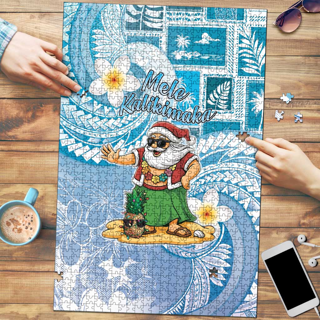 Hawaii Mele Kalikimaka Puzzle Hula Santa Retro Style Blue LT05 Blue - Polynesian Pride