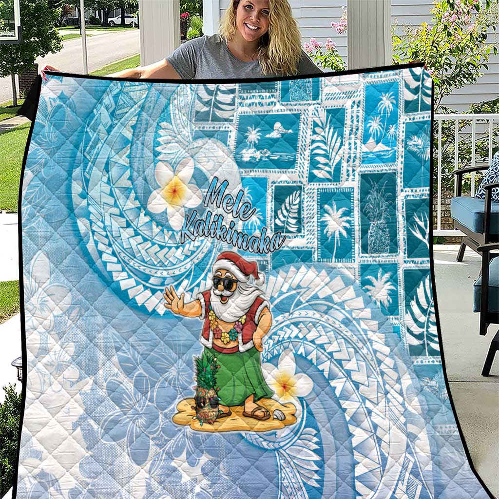 Hawaii Mele Kalikimaka Quilt Hula Santa Retro Style Blue LT05 Blue - Polynesian Pride