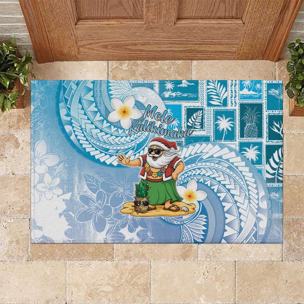 Hawaii Mele Kalikimaka Rubber Doormat Hula Santa Retro Style Blue LT05 Blue - Polynesian Pride