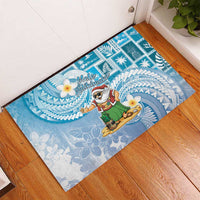 Hawaii Mele Kalikimaka Rubber Doormat Hula Santa Retro Style Blue LT05 - Polynesian Pride