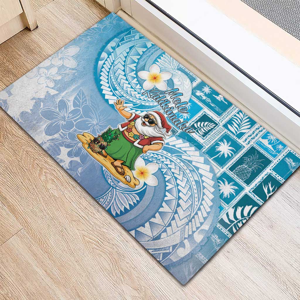 Hawaii Mele Kalikimaka Rubber Doormat Hula Santa Retro Style Blue LT05 - Polynesian Pride