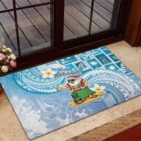 Hawaii Mele Kalikimaka Rubber Doormat Hula Santa Retro Style Blue LT05 - Polynesian Pride