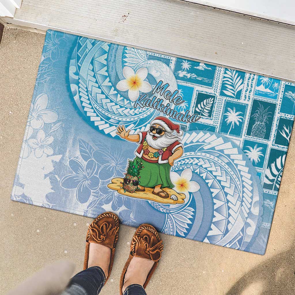 Hawaii Mele Kalikimaka Rubber Doormat Hula Santa Retro Style Blue LT05 - Polynesian Pride