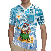 Hawaii Mele Kalikimaka Rugby Jersey Hula Santa Retro Style Blue LT05 - Polynesian Pride
