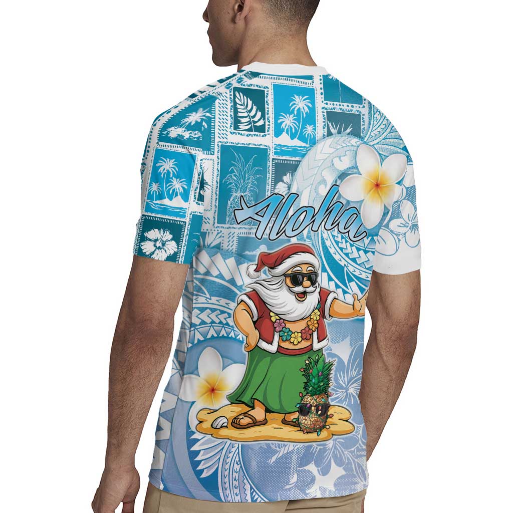 Hawaii Mele Kalikimaka Rugby Jersey Hula Santa Retro Style Blue LT05 - Polynesian Pride
