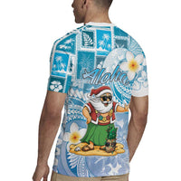 Hawaii Mele Kalikimaka Rugby Jersey Hula Santa Retro Style Blue LT05 - Polynesian Pride