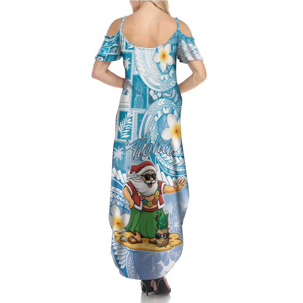 Hawaii Mele Kalikimaka Summer Maxi Dress Hula Santa Retro Style Blue LT05 - Polynesian Pride