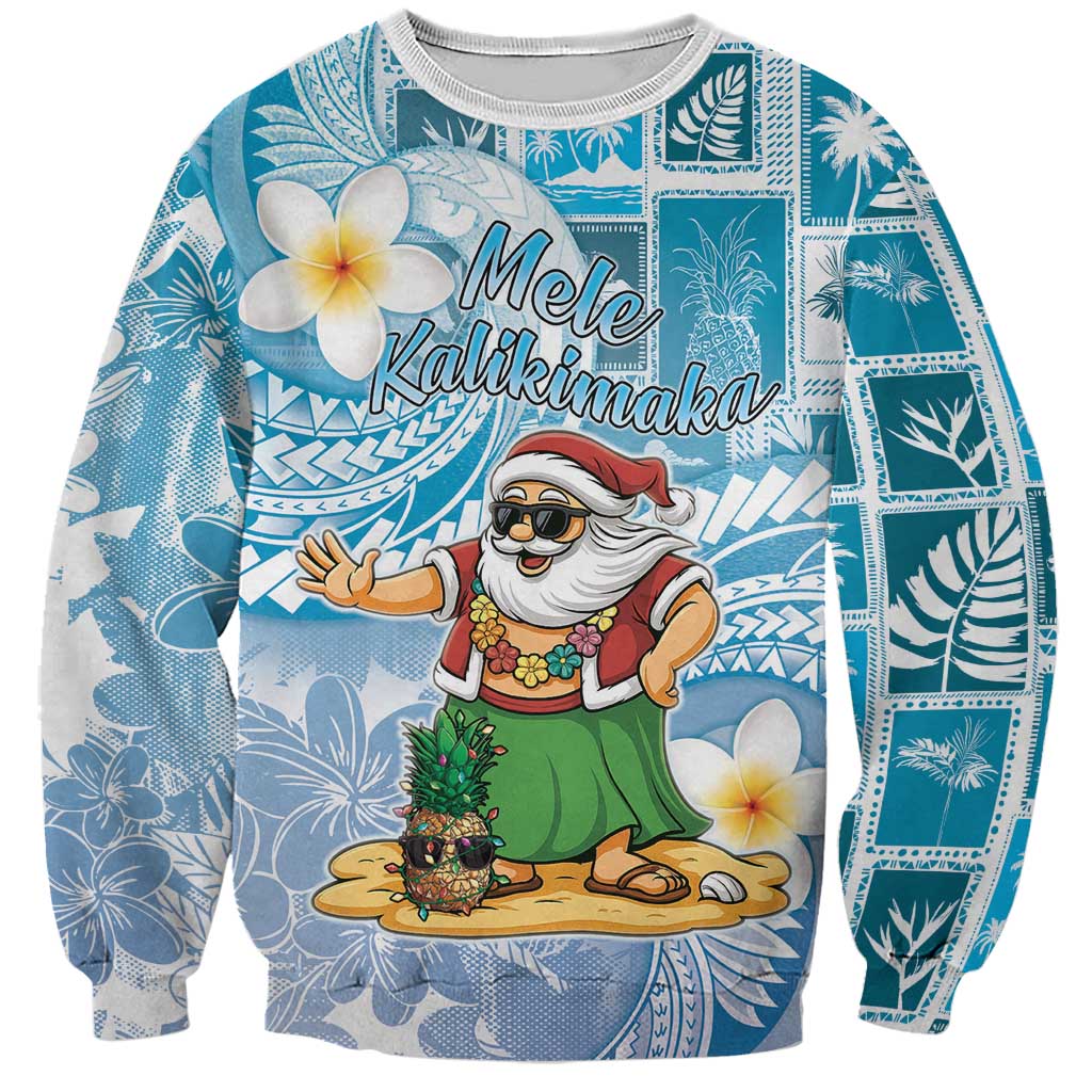 Hawaii Mele Kalikimaka Sweatshirt Hula Santa Retro Style Blue LT05 Unisex Blue - Polynesian Pride