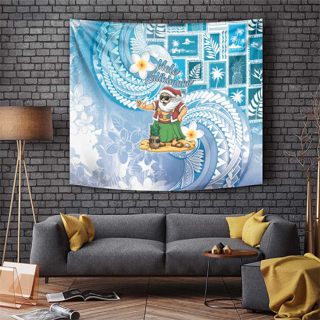 Hawaii Mele Kalikimaka Tapestry Hula Santa Retro Style Blue LT05 Blue - Polynesian Pride