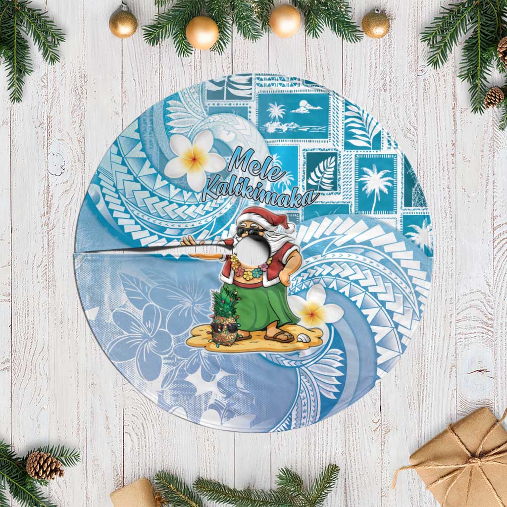 Hawaii Mele Kalikimaka Tree Skirt Hula Santa Retro Style Blue LT05 Casual Blue - Polynesian Pride