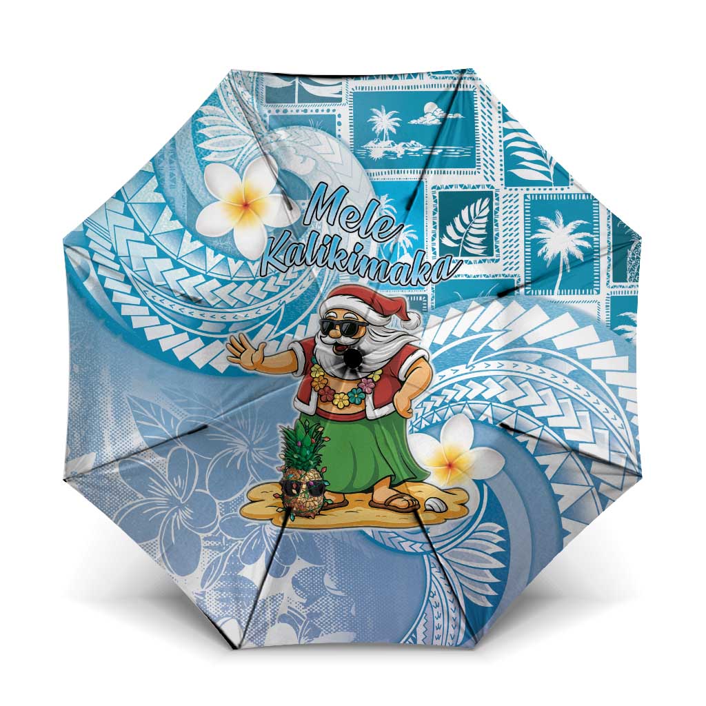 Hawaii Mele Kalikimaka Umbrella Hula Santa Retro Style Blue LT05 One Size Folded 11.42 inch Opened Diameter 37.4 inch Blue - Polynesian Pride
