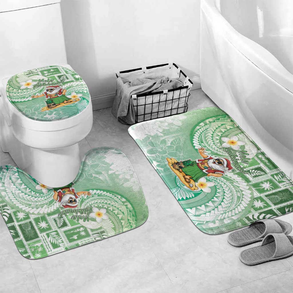 Hawaii Mele Kalikimaka Bathroom Set Hula Santa Retro Style Green LT05 Mat Set Only (3 pcs) One Size Green - Polynesian Pride